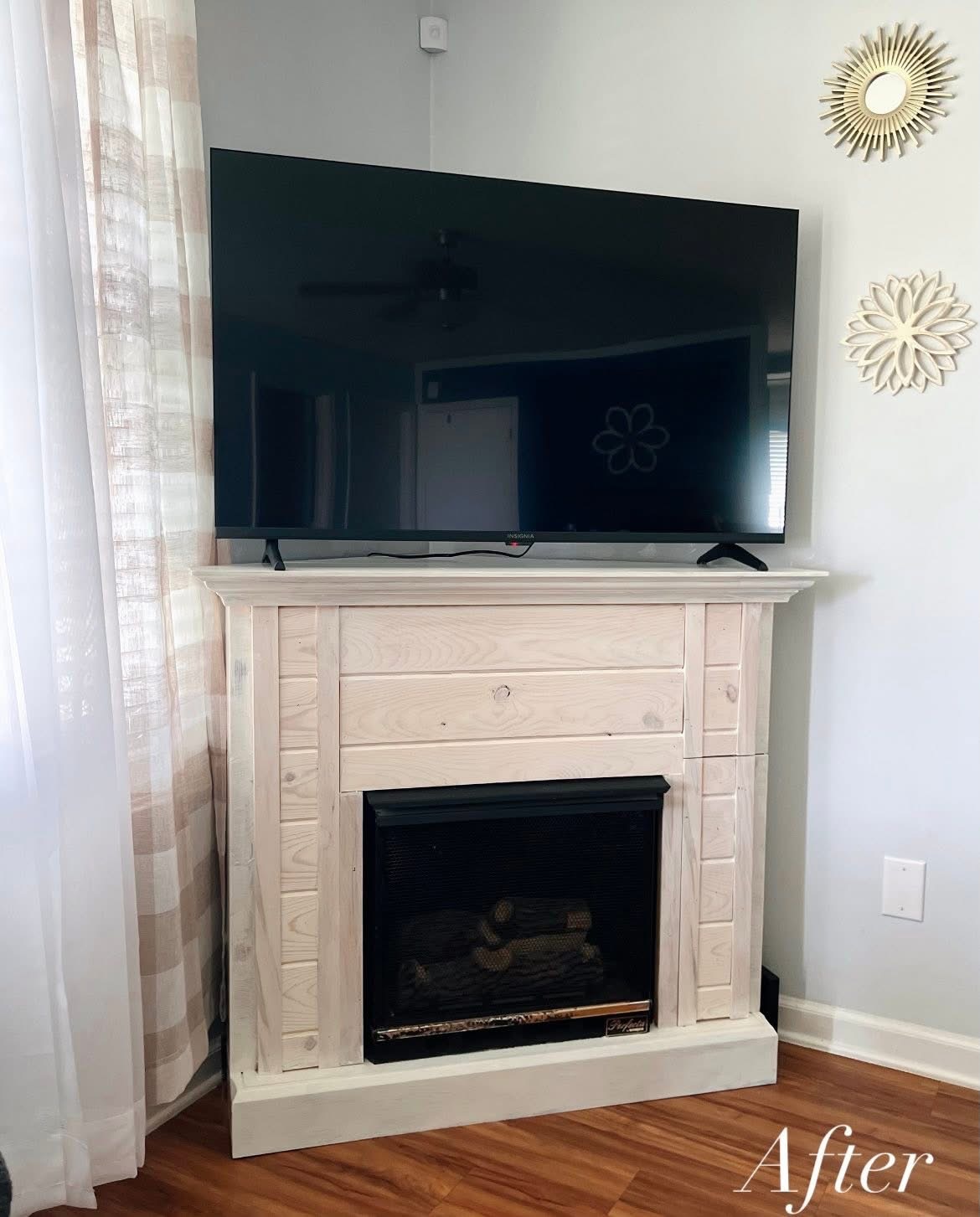 Fireplace after whitewash refinishing