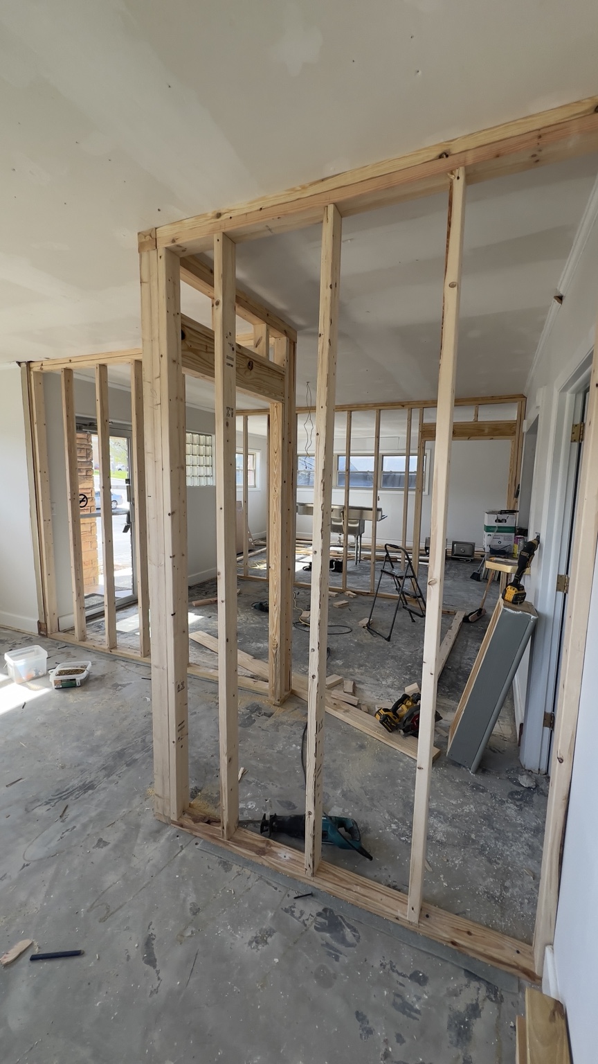 Interior remodel framing in progress